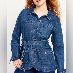 Gap Belted Puff Sleeve Denim Jean Jacket Women’s Size XXL